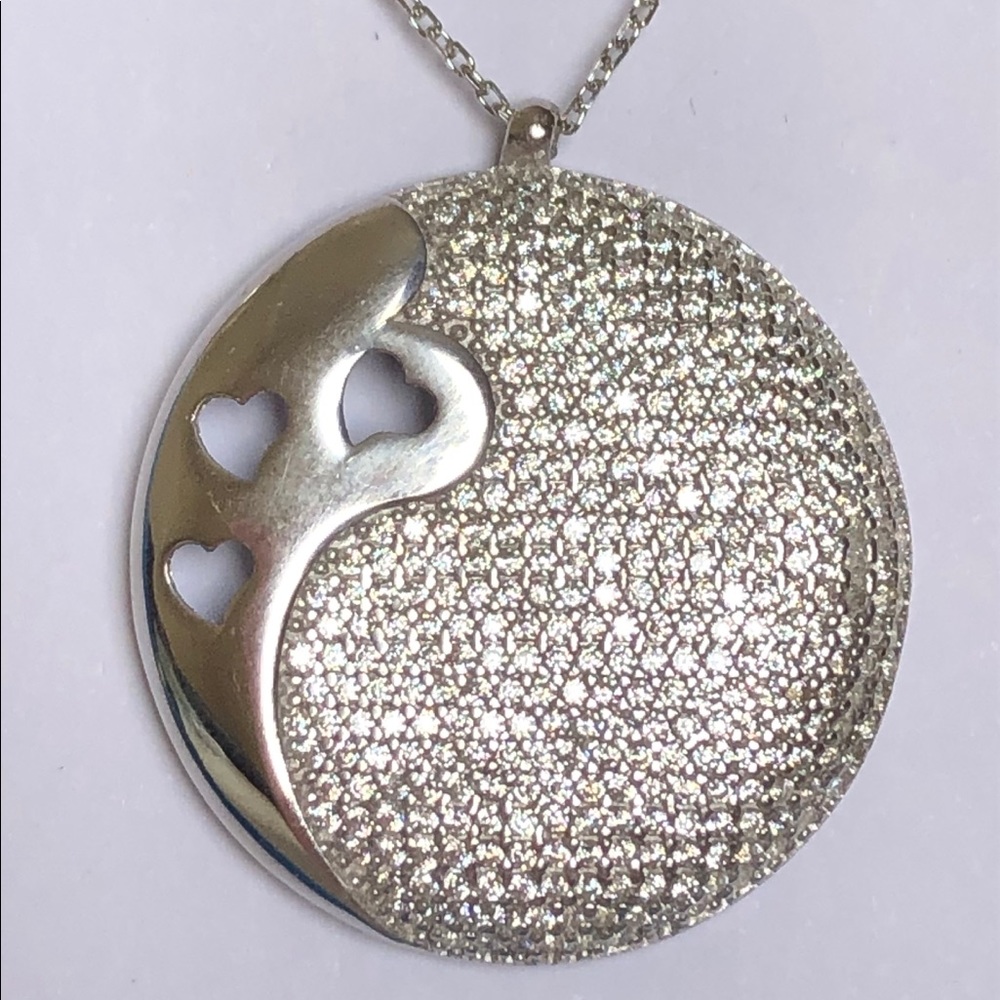 925 Silver heart hearts cz cubic zirconia stones necklace - Picture 2 of 3